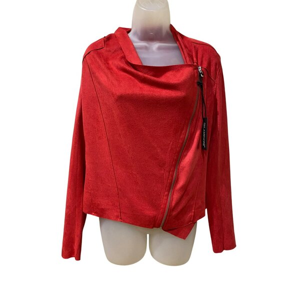 NWT Blanknyc Red Faux Suede Draped Moto Jacket Women’s S Asymmetrical Zipper Sty - Picture 8 of 10